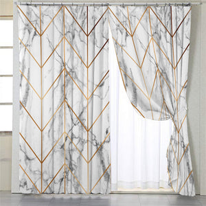 Golden Line Marble Themed 2 Panel Curtains