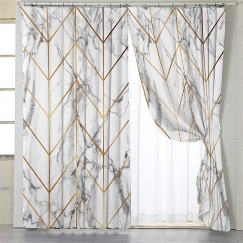 Image of Golden Line Marble Themed 2 Panel Curtains