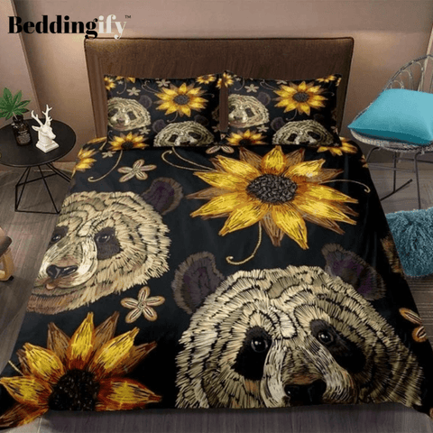 Image of Retro Panda Yellow Sun Flower Comforter Set - Beddingify