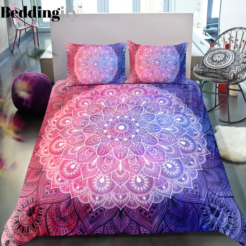 Black Pink Purple Mandala Pattern Bedding Set - Beddingify