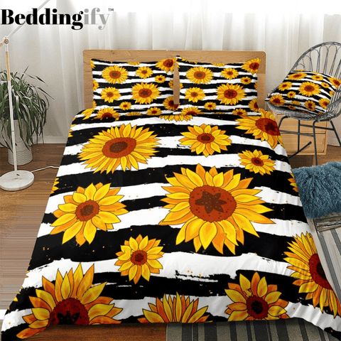 Image of Stripe Sunflowers Bedding Set - Beddingify