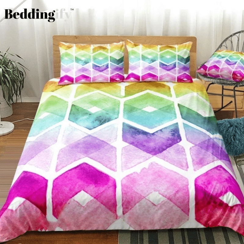 Watercolor Geometric Rainbow Bedding Set - Beddingify