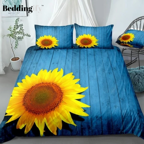 Image of 3D Sunflower Blue Bedding Set - Beddingify