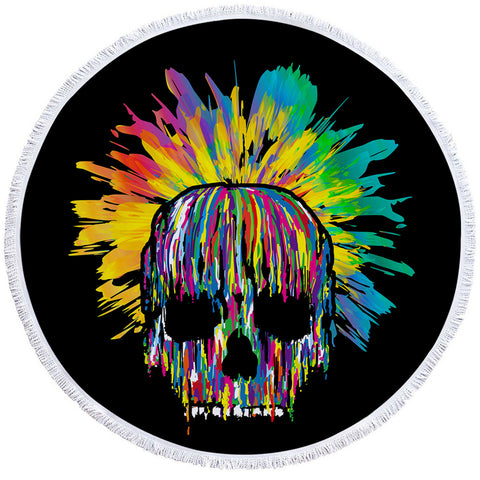 Image of Colorstriped Skull Round Beach Towel Set - Beddingify