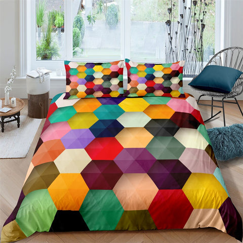 Image of Colorful 3D Hexagon Bedding Set