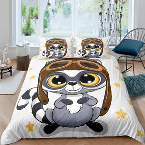 Cute Pilot Racoon Bedding Set