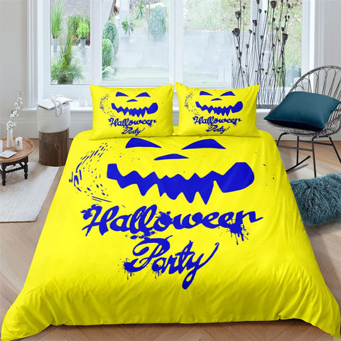 Image of Yellow Blue Halloween Party Bedding Set