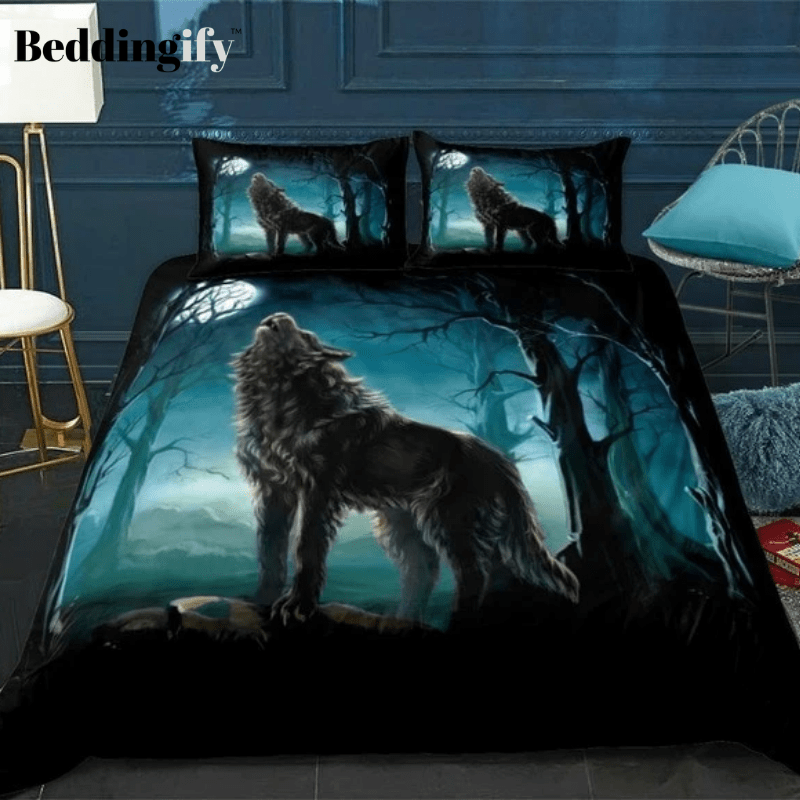 Night Moon Wolf Bedding Set - Beddingify