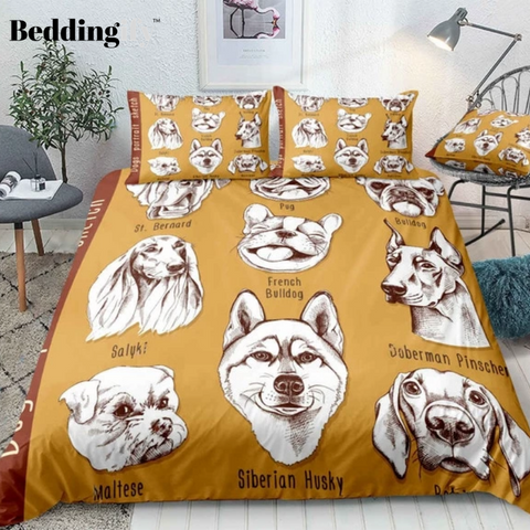 Image of Dogs Portrait Sketch Pattern Bedding Set - Beddingify