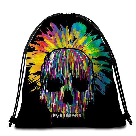 Image of Colorstriped Skull Round Beach Towel Set - Beddingify