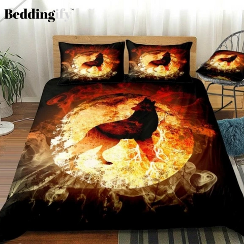 Image of Flam-Background Howling Wolf  Bedding Set - Beddingify