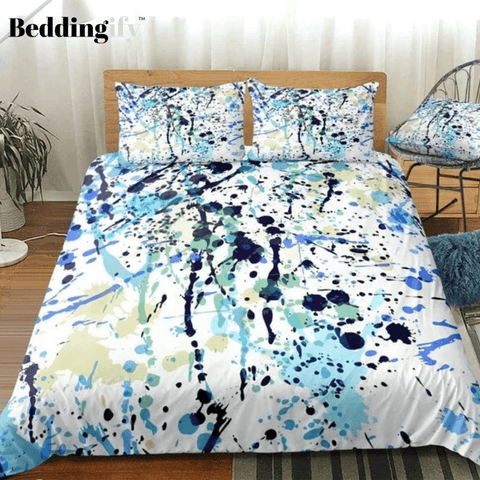 Image of Watercolor Splatter Black Blue Bedding Set - Beddingify