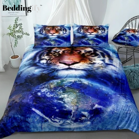 Image of Blue Cosmic Space Tiger Bedding Set - Beddingify