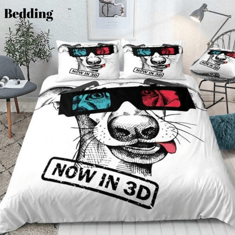Dog with 3D Red Blue Glasses Bedding Set - Beddingify