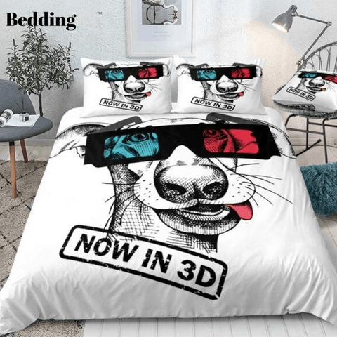 Image of Dog with 3D Red Blue Glasses Bedding Set - Beddingify