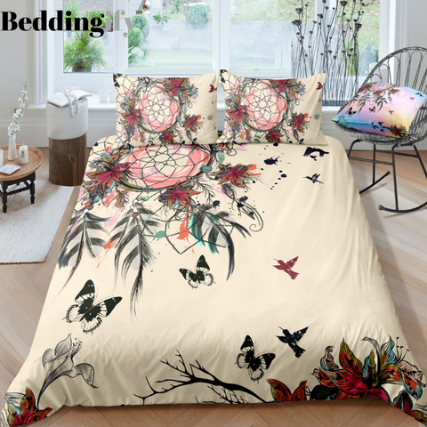Image of Peace Butterflies Dreamcatcher Bedding Set - Beddingify