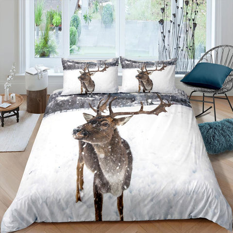 Image of Deer in Snowy Forest Bedding Set