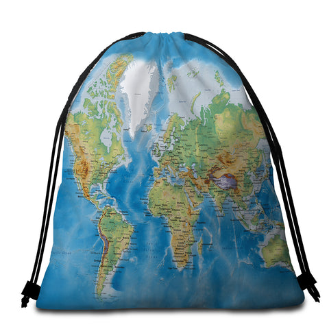 Image of World's Map Round Beach Towel Set - Beddingify
