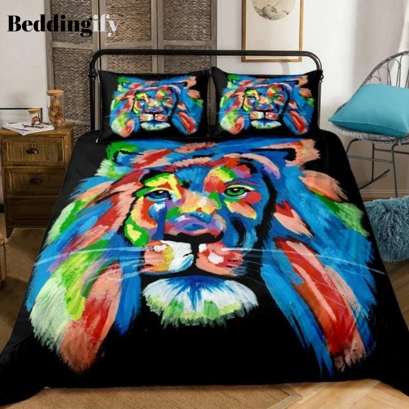 Colorful Wild Lion Bedding Set - Beddingify