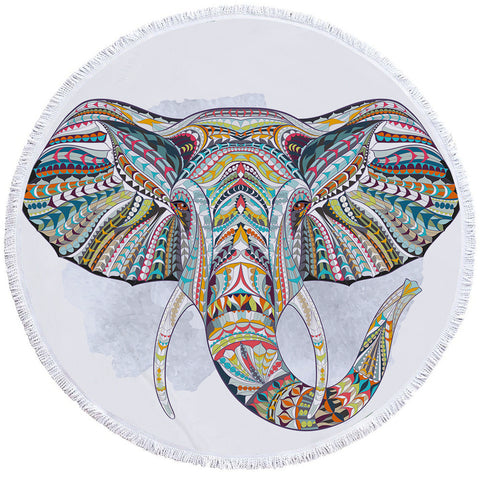 Image of Designed Elephant Head Round Beach Towel Set - Beddingify