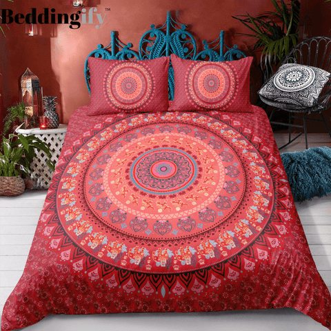 Image of Red Mandala Pattern Bedding Set - Beddingify