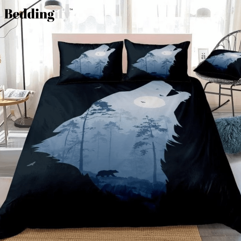 Howling Wolf Night Forest Bedding Set - Beddingify