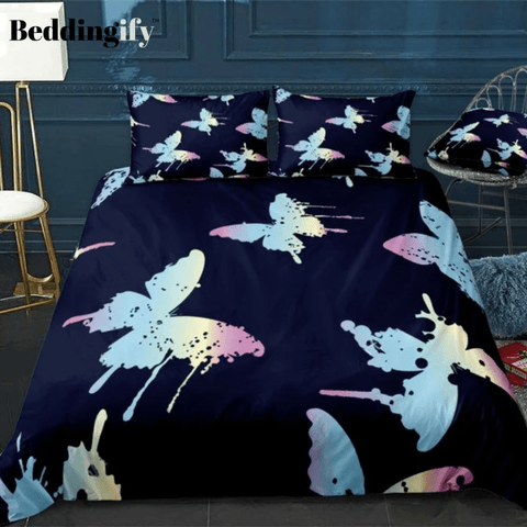 Image of Pink Blue Butterfly Bedding Set - Beddingify