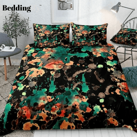 Image of Watercolor Splatter Red Green Bedding Set - Beddingify