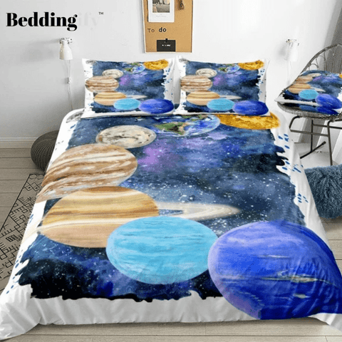 Image of 3D Watercolor Planets Bedding Set - Beddingify