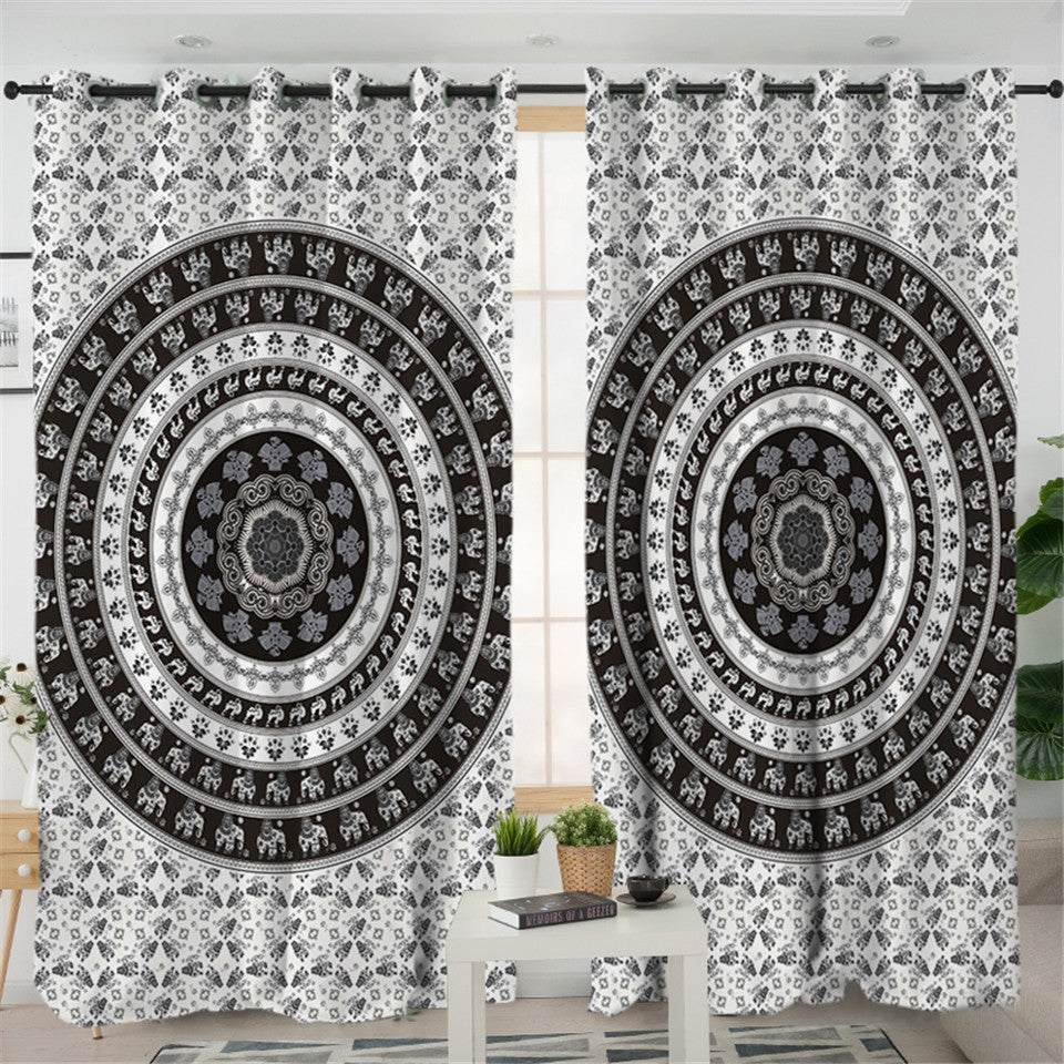 Black White Mandala Themed 2 Panel Curtains