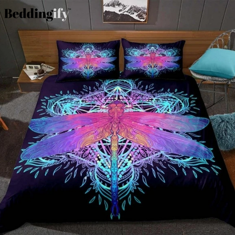 Colorful Dragonfly Pattern Bedding Set - Beddingify