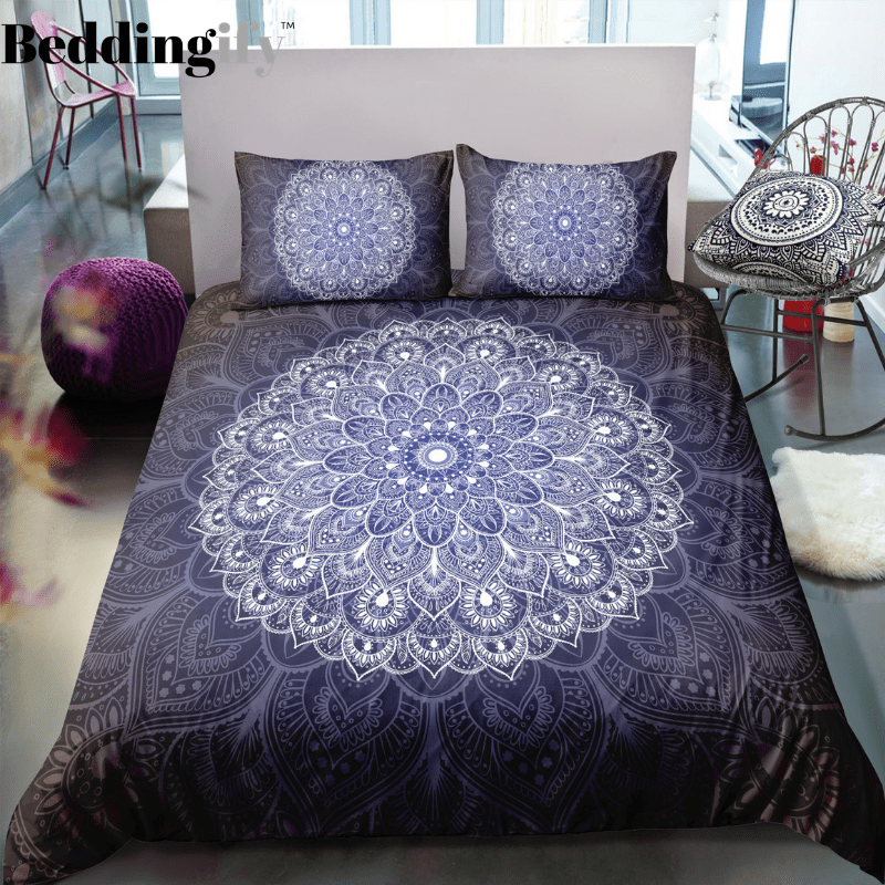 Purple White Mandala Pattern Bedding Set - Beddingify