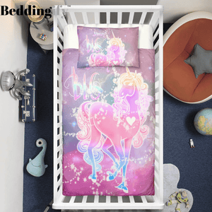 Pink Bling Bling Unicorn Crib Bedding Set - Beddingify