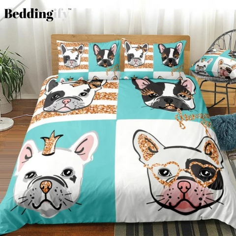 Image of Bulldog Portraits with Gold Glitter Comforter Set - Beddingify