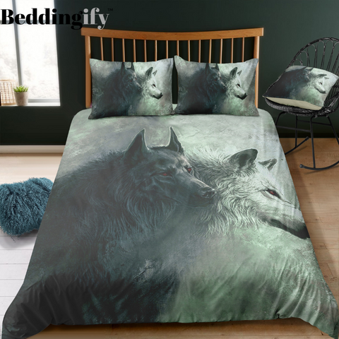 Image of Black and White Wolves Bedding Set - Beddingify