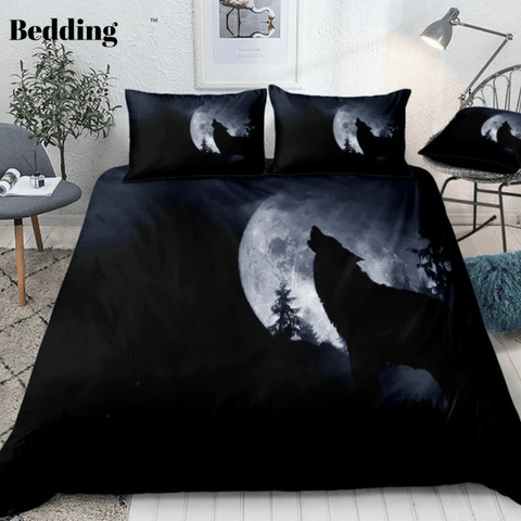 Image of Howling Wolf Black Bedding Set - Beddingify