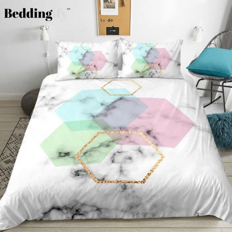 Image of Geometric Marble Bedding Set - Beddingify
