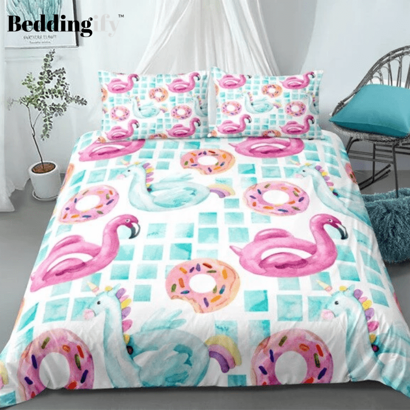 Pink Flamingo Green Bedding Set - Beddingify