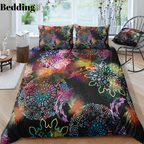 Image of Floral Tie-dye Mandala Pattern Bedding Set - Beddingify