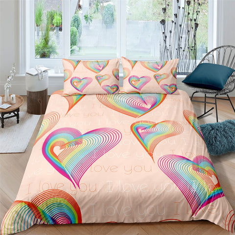 Image of Rainbow Heart Lines Bedding Set