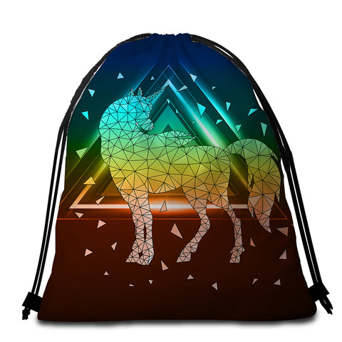 Image of Geometric Unicorn Shape Round Beach Towel Set - Beddingify