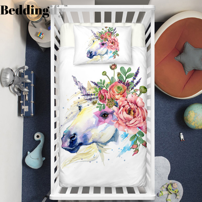 Flower Crown Unicorn Crib Bedding Set - Beddingify