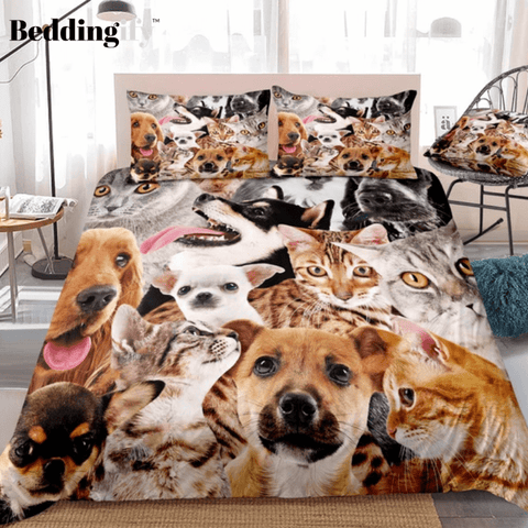 Image of Lovely Cats and Dogs Comforter Set - Beddingify