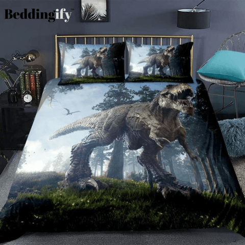 Image of 3D T-Rex Primitive Forest Dinosaurs Bedding Set - Beddingify