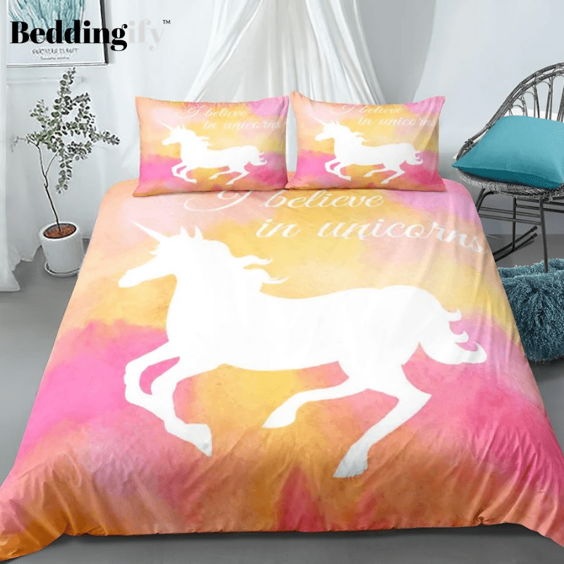 White Unicorn Colorful Bedding Set - Beddingify