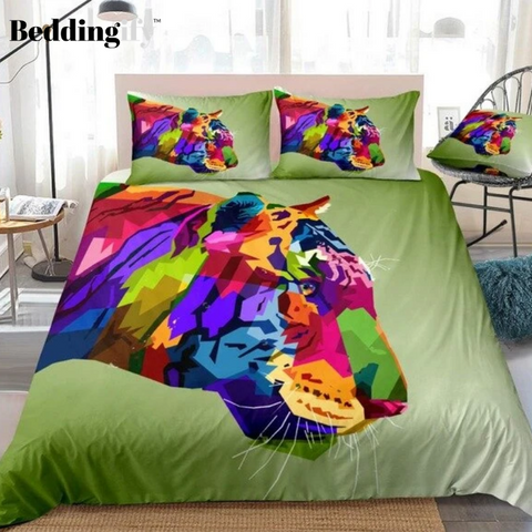 Image of Colorful Pattern Tiger Bedding Set - Beddingify