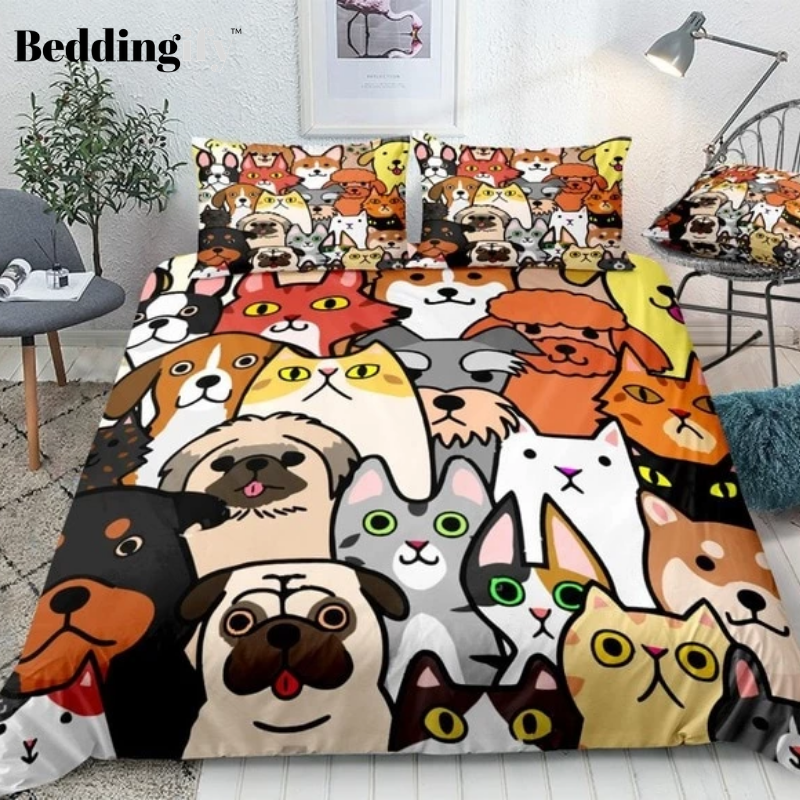 Cartoon Pets Faces Bedding Set - Beddingify