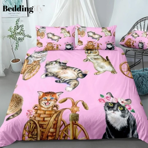 Image of Watercolor Cute Playful Cats Bedding Set - Beddingify