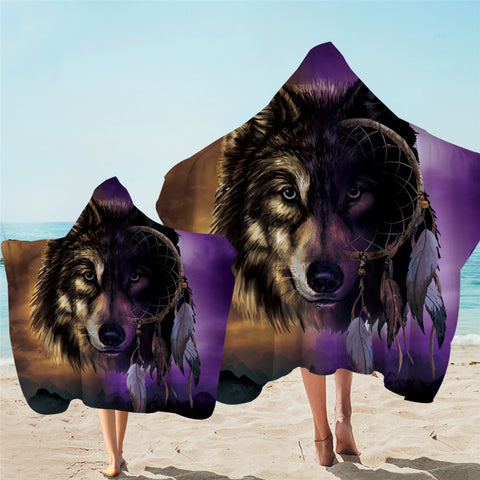Image of 3D Contrast Wolf Hooded Towel