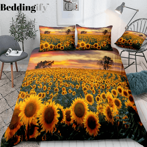 Image of Floral Field Landscape Sunflower Bedding Set - Beddingify